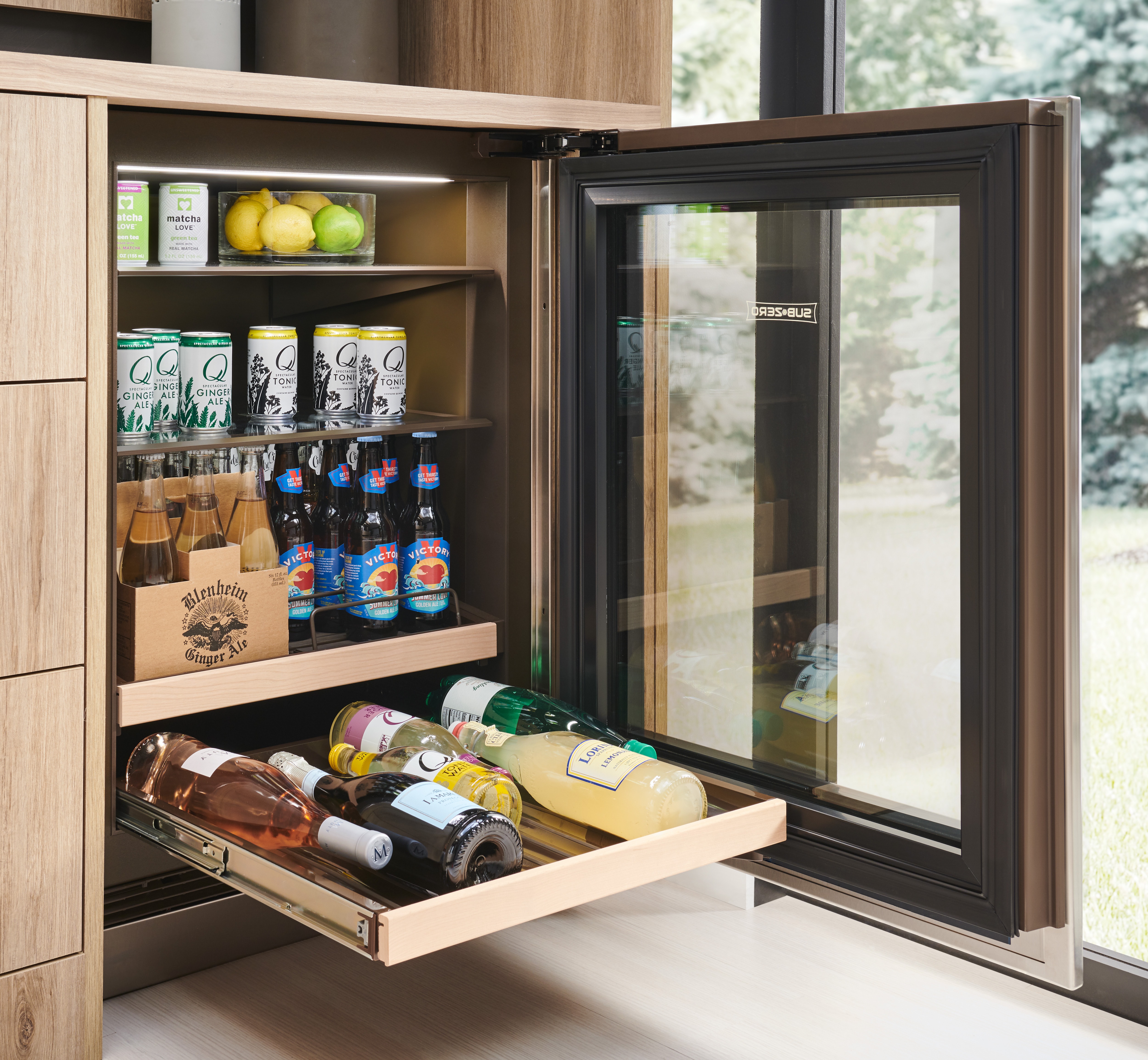 Beverage fridge deals with wood shelves