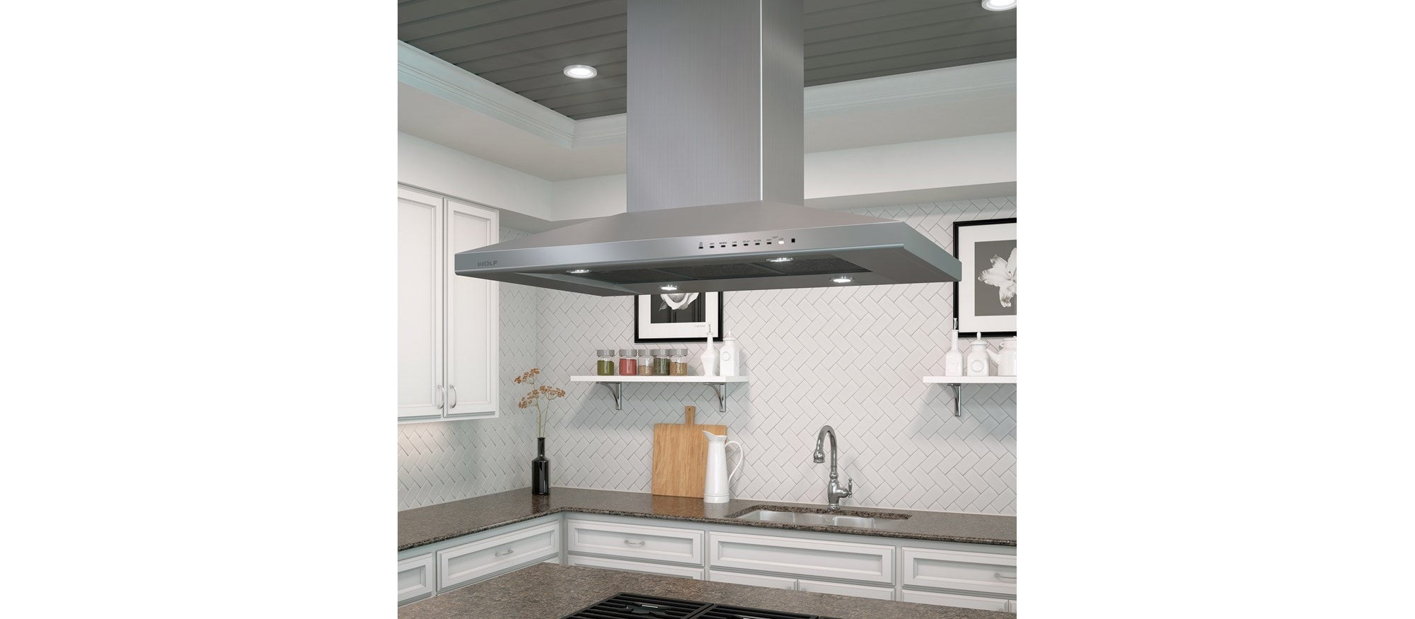 Island range hood store for low ceiling